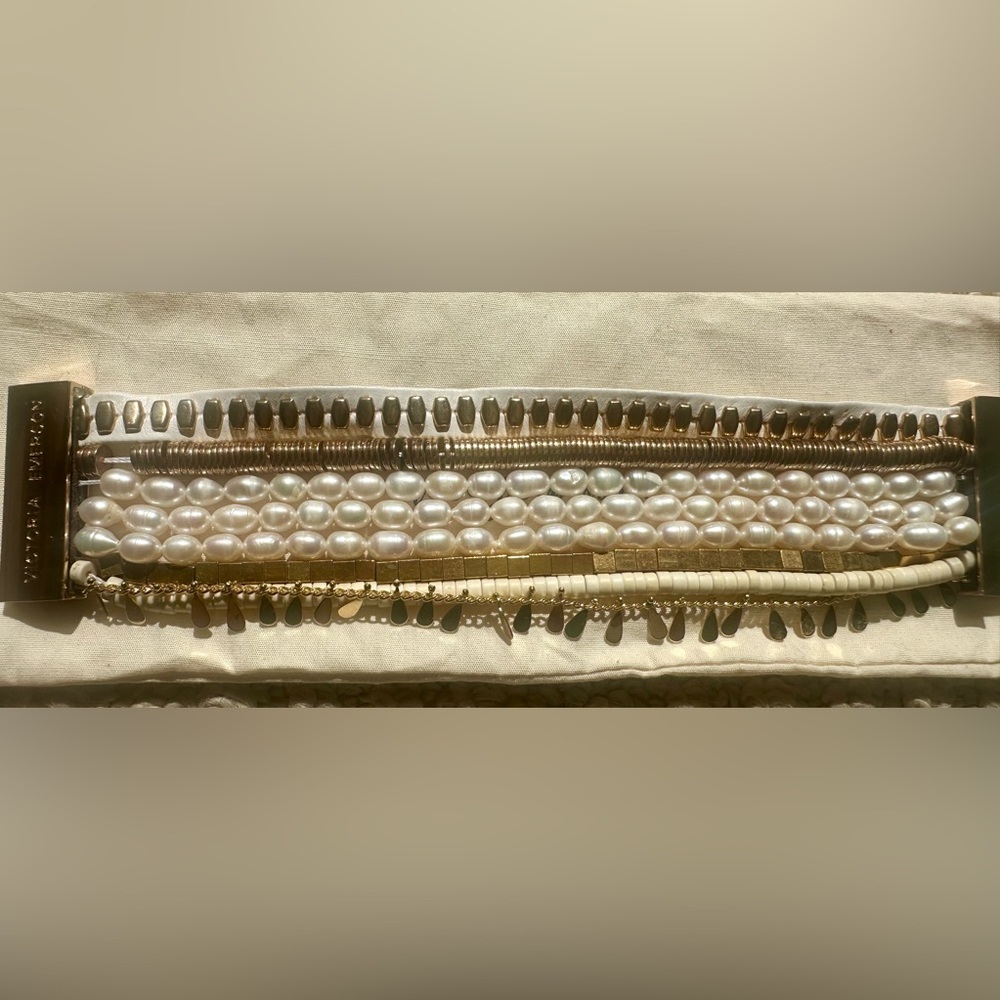 Victoria Emerson Gold & Pearl Stacked bracelet